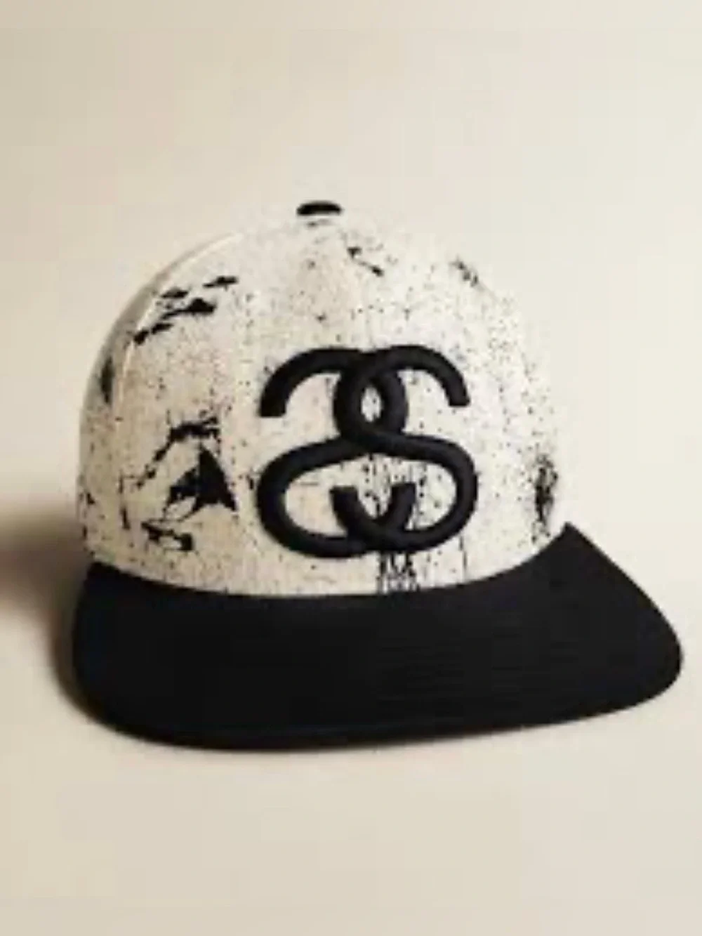Rare STUSSY Black & White Snapback Hat with Interlocking Logo